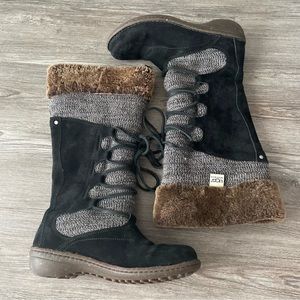 Ugg Torrey Leather Suede Fur Lace Up Black Winter Snow Boots 7